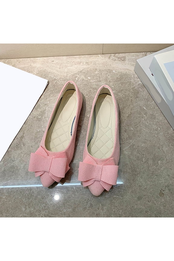 Womens Ballet Flats, Slip-On Bow Pointed Toe Comfortable Shallow Dressy Work Office Shoes Pink US5.5