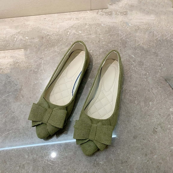Viluyesy Womens Ballet Flats, Slip-On Pointed Toe Suede Bow Spring Summer Dressy Shoes Green