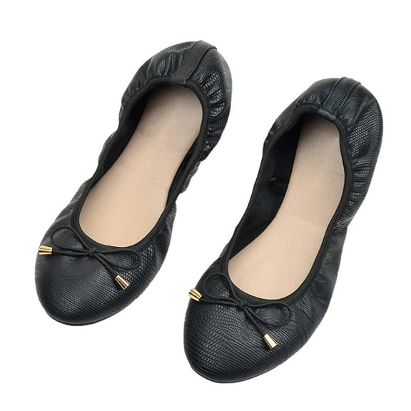 Viluyesy Womens Ballet Flats, Slip-On Solid Color Elegant Bow Summer Casual Office Dressy Shoes Black