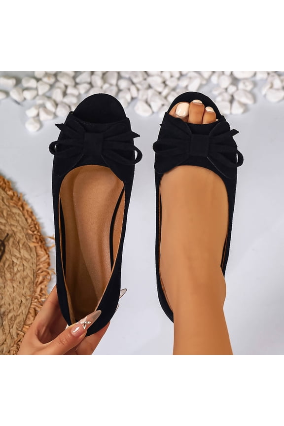 Womens Ballet Flats, Soft Sole Peep Toe Wedge Heeled Comfortable Casual Shallow Sandals Black US9
