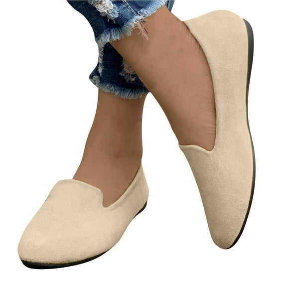 Viluyesy Womens Ballet Flats, Solid Color Round Toe Shallow Casual Slip-On Comfort Shoes Beige