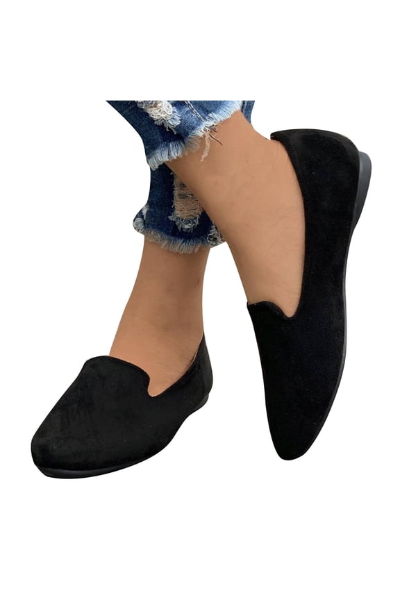 Womens Ballet Flats, Solid Color Round Toe Shallow Casual Slip-On Comfort Shoes Black