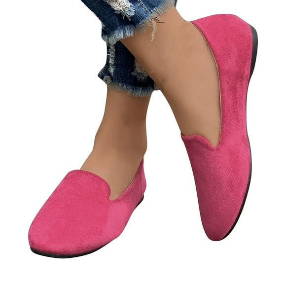Viluyesy Womens Ballet Flats, Solid Color Shallow Round Toe Casual Slip-On Comfort Shoes Hot Pink