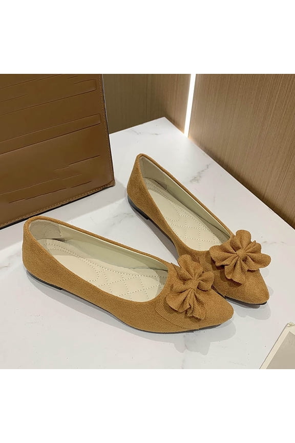 Womens Ballet Flats, Wide Width Pointed Toe Comfortable Slip-On Dressy Work Office Shoes Yellow US9.5