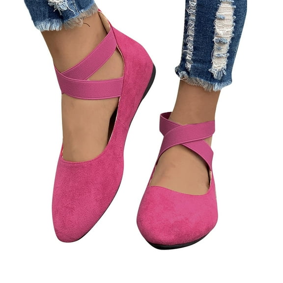 Viluyesy Womens Ballet Flats, Zipper Back Ankle Strap Round Toe New Style Comfort Suede Shoes Hot Pink