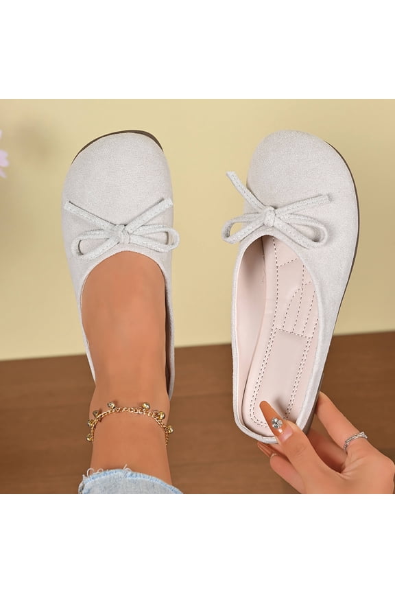 Womens Ballet Mules, Comfortable Round Toe Slip On Casual Daily Slides Flats Beige US7