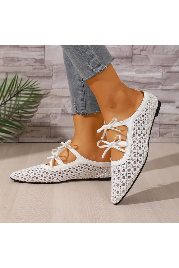 Womens Ballet Mules, Slip On 2026 Fashion Pointed Toe Casual Office Dressy Flat Shoes White US9