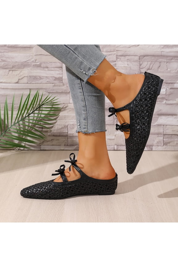 Womens Ballet Mules, Slip On Pointed Toe 2026 Fashion Casual Office Dressy Flat Shoes Black US7.5