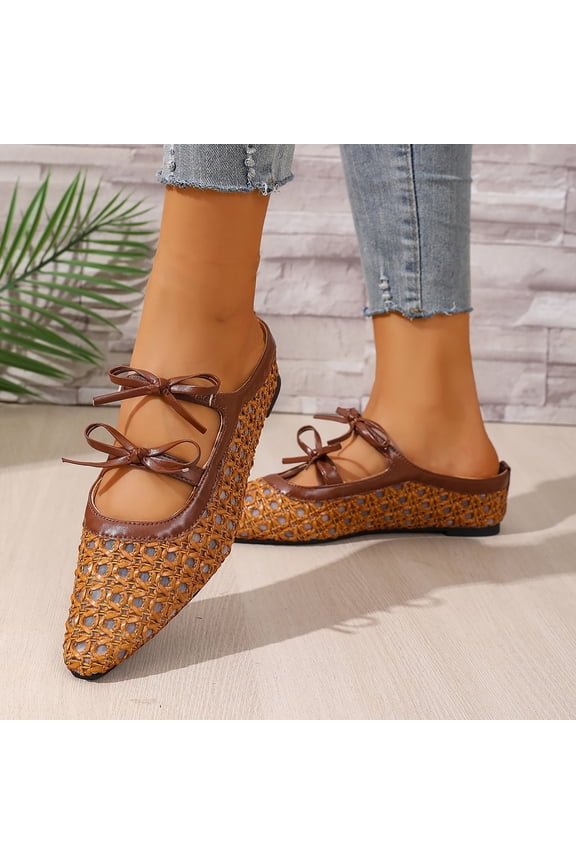 Womens Ballet Mules, Slip On Pointed Toe 2026 Fashion Casual Office Dressy Flat Shoes Brown US6