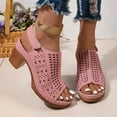 thumbnail image 1 of Viluyesy Womens Block Heeled Sandals, Fish Mouth Ankle Buckle Hollow Up Summer Casual Pumps Shoes Pink, 1 of 3