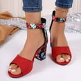 thumbnail image 1 of Viluyesy Womens Block Heeled Sandals, Floral Chunky Open Toe Ankle Strap Office Wedding Party Shoes Red, 1 of 8