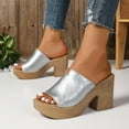 thumbnail image 1 of Viluyesy Womens Block Heeled Sandals, Slip-On Solid Color Open Toe Casual Fashion Thick Sole Shoes Silver, 1 of 6