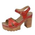 thumbnail image 1 of Viluyesy Womens Block Heels Sandals, Open Toe Shiny Faux Leather Ankle Strap Summer Platform Shoes Red US6, 1 of 9