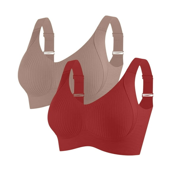 Viluyesy Womens Bralette Bras 2-Pack, Comfort Fit Seamless Full Coverage Everyday Sports Wirefree Underwear Red M-4XL