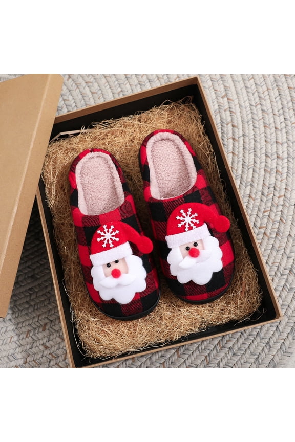 Womens Christmas Fuzzy Slippers, Cozy Warm Fleece Lining Memory Foam Winter Festival House Shoes Red