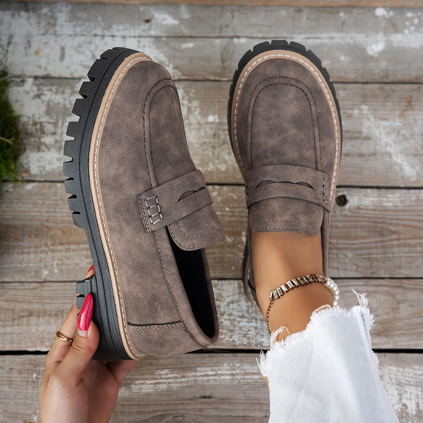 Viluyesy Womens Chunky Platform Loafers, Suede Leather Slip-On ...