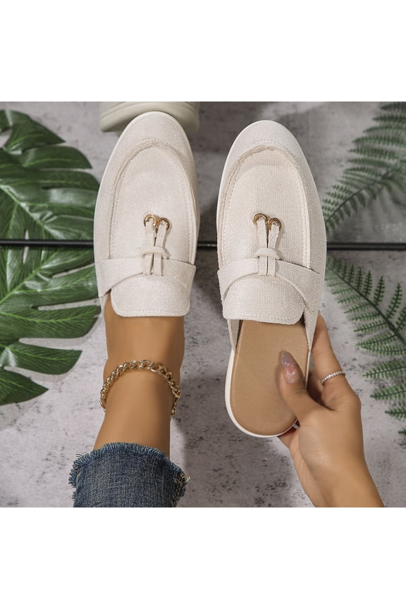 Womens Clogs, Comfortable Round Toe Suede Leather 2025 Fashion Slip-On Flat Shoes Beige US9