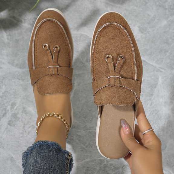 Viluyesy Womens Clogs, Round Toe Suede Leather Comfortable 2025 Fashion Slip-On Flat Shoes Coffee US6