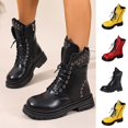 thumbnail image 1 of Viluyesy Womens Combat Platform Boots Lace Up Chunky Heel Side Zipper Grommet Detail Non Slip Casual Shoes Black Size 7, 1 of 10
