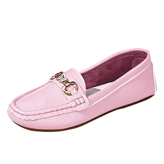 Viluyesy Womens Comfort Loafers, Slip-On Round Toe Soft Sole Faux Leather Fashion Flat Loafers Pink