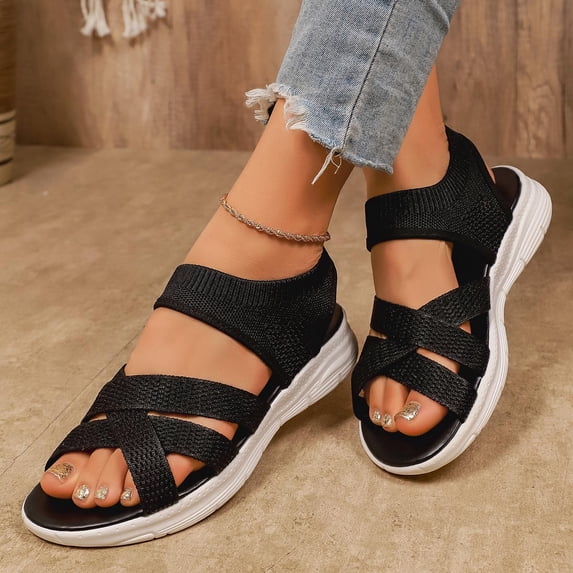 Viluyesy Womens Comfort Sandals, Soft Sole Wide Width Ankle Strap Fashion Casual Walking Shoes Black US6