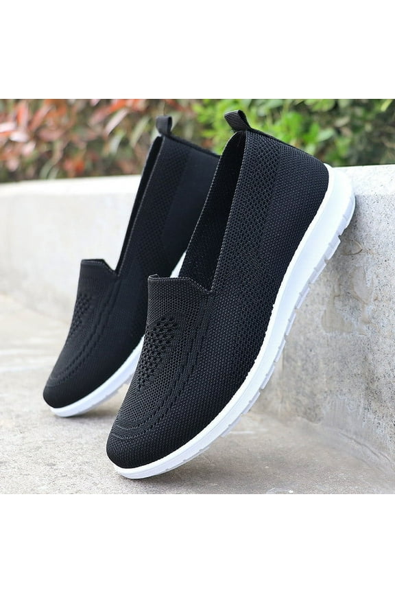 Womens Comfort Sneaker, Soft Sole Active Strolling Mesh Breathable Casual Flat Shoes Black US6.5