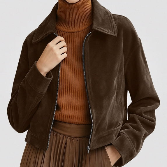 Viluyesy Womens Corduroy Jacket Zip Up Casual Fall Winter Coat Shacket Coffee Size S