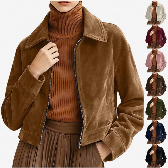 Viluyesy Womens Corduroy Jacket Zip Up Casual Fall Winter Coat Shacket Khaki Size M