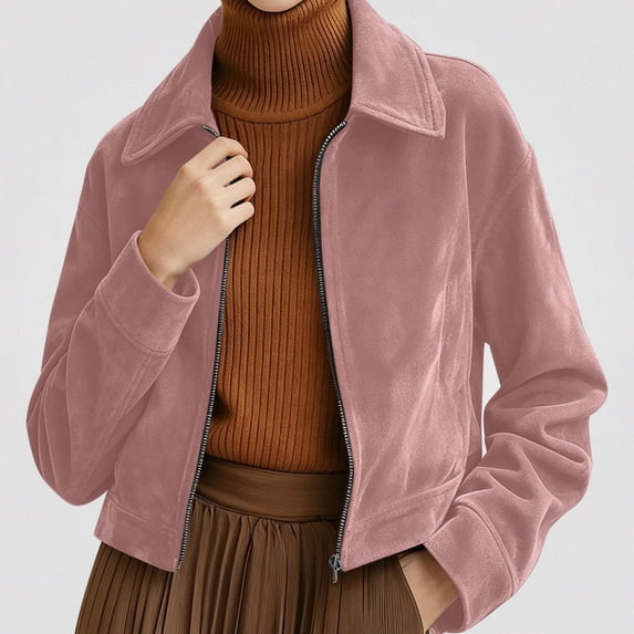 Viluyesy Womens Corduroy Jacket Zip Up Casual Fall Winter Coat Shacket Pink Size L