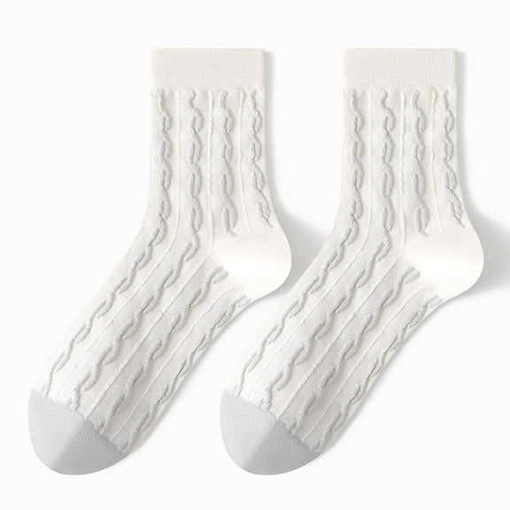 Viluyesy Womens Cotton Crew Socks, Anti-Slip Breathable Stretch Comfort Fashion Casual Mid-Tube Socks White