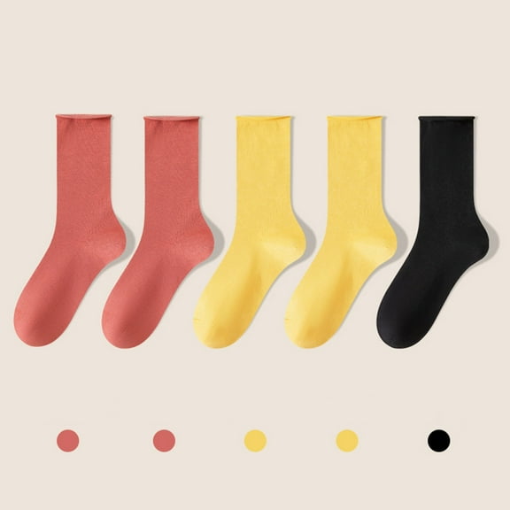 Viluyesy Womens Crew Socks 5 Pairs, Breathable Cotton Mid-Tube Stretch Solid Basic Long Socks Watermelon Red