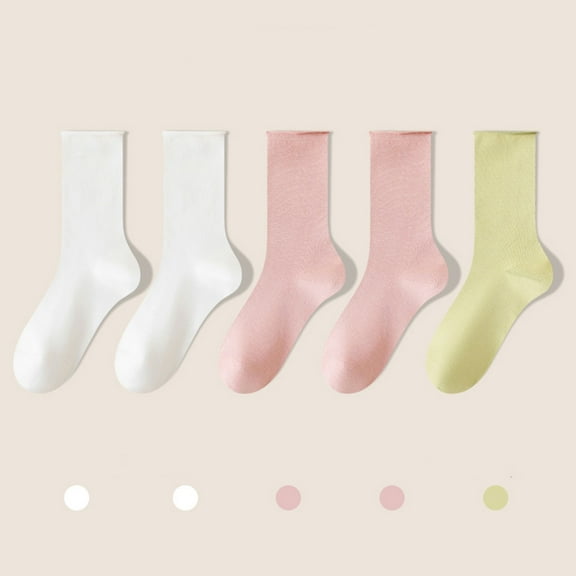 Viluyesy Womens Crew Socks 5 Pairs, Stretch Mid-Tube Breathable Cotton Solid Basic Long Socks White