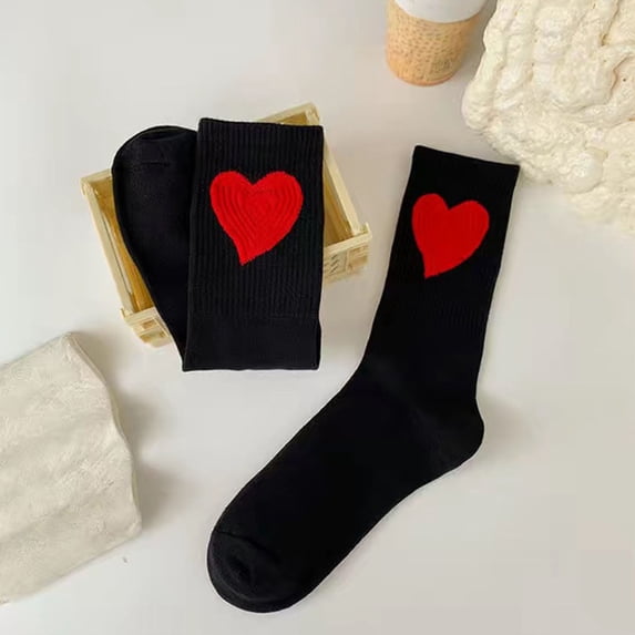 Viluyesy Womens Crew Socks, Breathable Comfort Non Slip Cotton Fashion Hearts Mid-Tube Socks Black