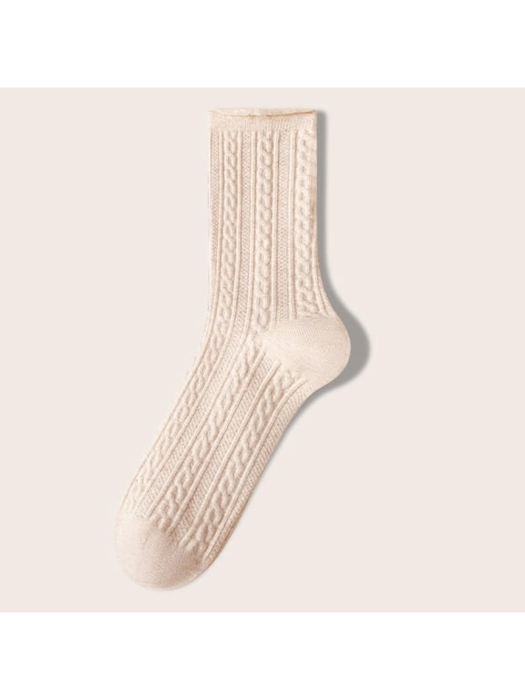 Womens Crew Socks, Breathable Cotton Stretch Comfort Casual Solid Basic Socks Beige