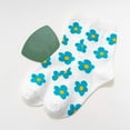 thumbnail image 1 of Viluyesy Womens Crew Socks, Breathable Stretch Floral Fashion Cotton Knitted Casual Mid-Tube Socks Blue, 1 of 3