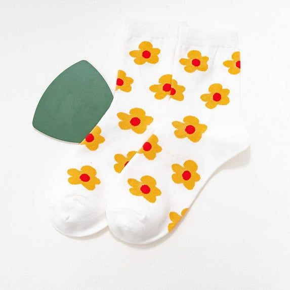 Viluyesy Womens Crew Socks, Floral Fashion Breathable Stretch Cotton Knitted Casual Mid-Tube Socks Yellow