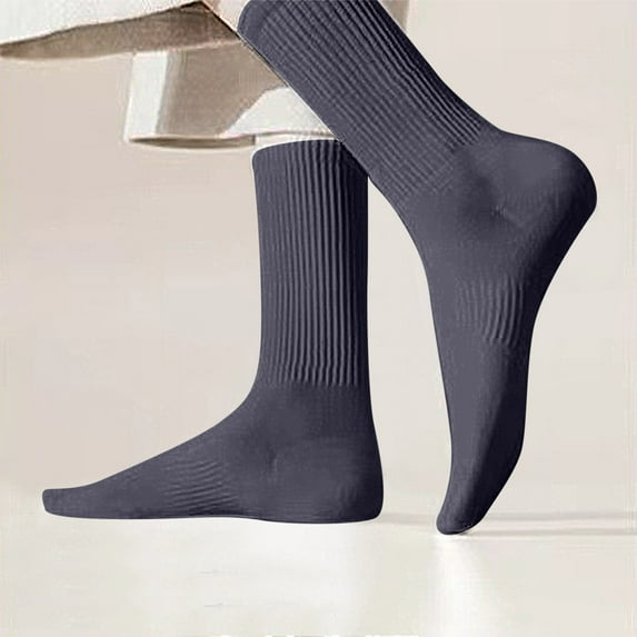 Viluyesy Womens Crew Socks, Knitted Cotton Breathable Stretch Non Slip Solid Basic Mid-Tube Socks Blue