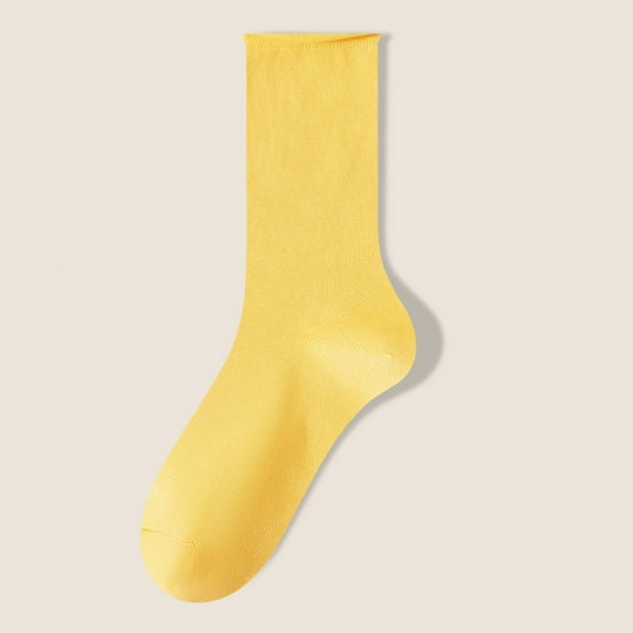 Viluyesy Womens Crew Socks, Solid Color Comfortbale Breathable Stretch Casual Cotton Mid-Cut Socks Yellow