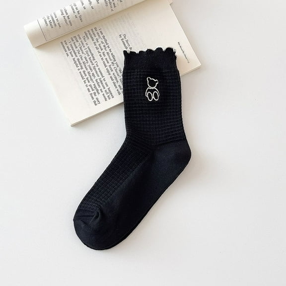 Viluyesy Womens Crew Socks, Stretch Comfort Breathable Anti-Slip Cute Cotton Socks Black