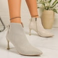 thumbnail image 1 of Viluyesy Womens Dress Boots, Back Zipper Pointed Toe Kitten Heel Suede Leather Mid Calf Boots Beige, 1 of 9