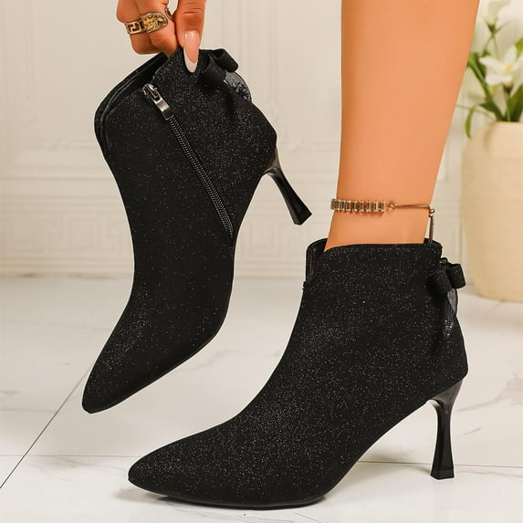 Viluyesy Womens Dress Boots, Pointed Toe Back Zipper Kitten Heel Suede Leather Mid Calf Boots Black