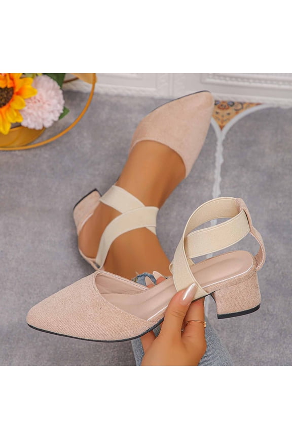 Womens Dress Shoes, Wide Width Pointed Toe Chunky Heels Elegant Party Wedding Pump Shoes Beige US7.5