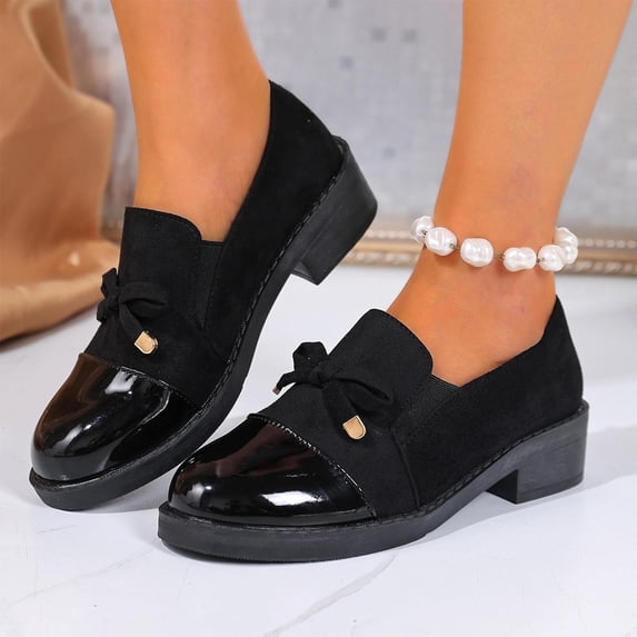 Viluyesy Womens Dressy Loafers, Slip-On Comfortable Chunky Heels Casual Business Suede & Leather Shoes Black US9.5