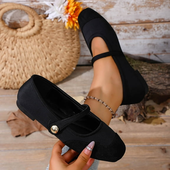 Viluyesy Womens Espadrilles Flats, Ankle Strap Round Toe Shallow Comfort Fashion Dress Ballet Shoes Black US7