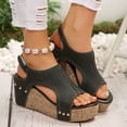 thumbnail image 1 of Viluyesy Womens Espadrilles Sandals, Flatform Round Top Wide Width Summer Fashion Wedge Shoes Black, 1 of 4