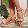 thumbnail image 1 of Viluyesy Womens Espadrilles Sandals, Open Toe Ankle Strap Ruffled Summer Elegant Wedge Shoes Beige, 1 of 7