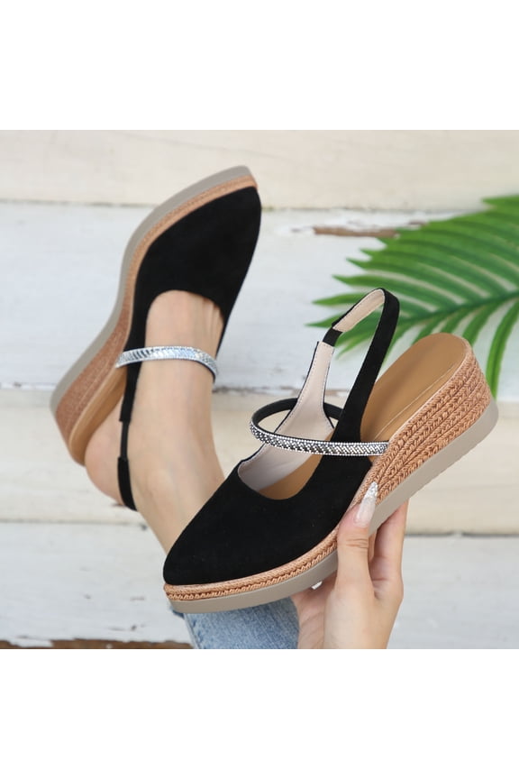 Womens Espadrilles Sandals, Slingback Platform Pointed Toe Summer Casual Dressy Wedge Shoes Black US5.5