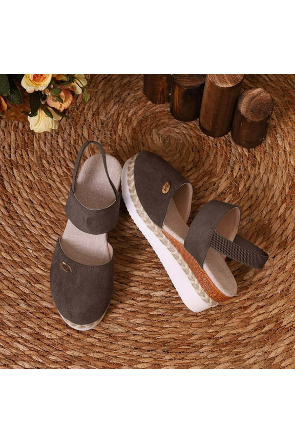 Viluyesy Womens Espadrilles Sandals, Thick Sole Comfortable Ankle Strap Summer Causal Wedge Shoes Coffee 7.5