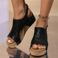 thumbnail image 1 of Viluyesy Womens Espadrilles Sandals, Wide Width Sequin Platform Casual Wedge Shoes Black, 1 of 8