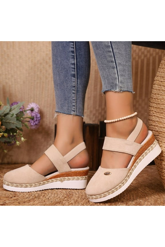 Viluyesy Womens Espadrilles Sandals, Wide Width Solid Closed Toe Summer Wedge Sandals Beige